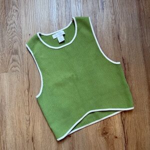 House of Harlow 1960 Green Ribbed Top with Cream Trim